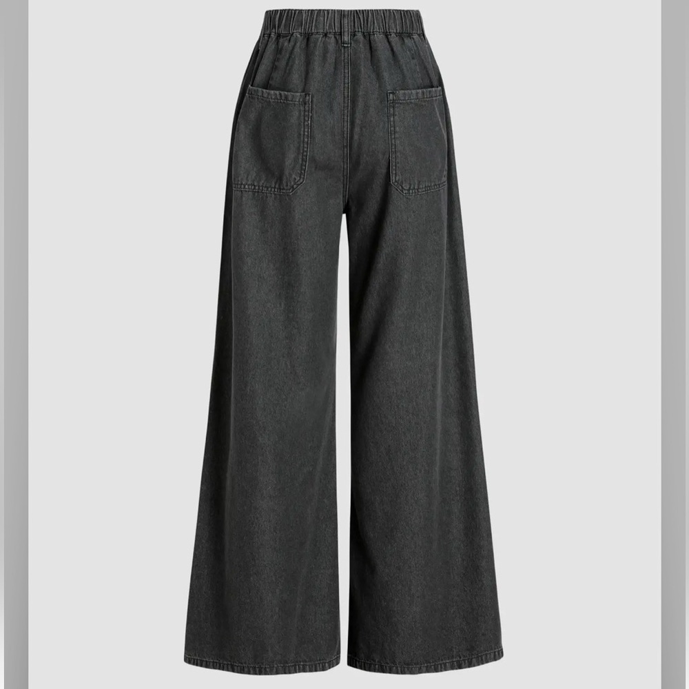 Cider LESLIE DENIM HIGH WAIST SOLID TIE FRONT WIDE LEG TROUSERS S AB6/17 - Picture 2 of 4